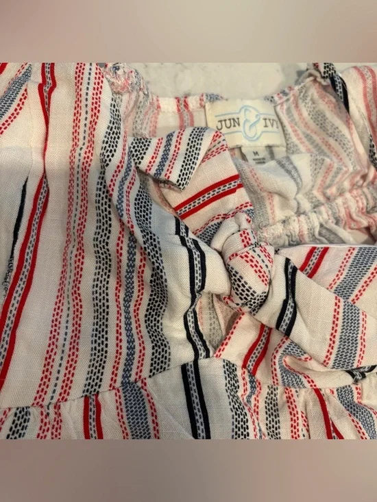 Jun & Ivy Striped Ruffle Tie-Front Cami Tank Top Womens Sz Medium White Red Blue - Picture 9 of 10